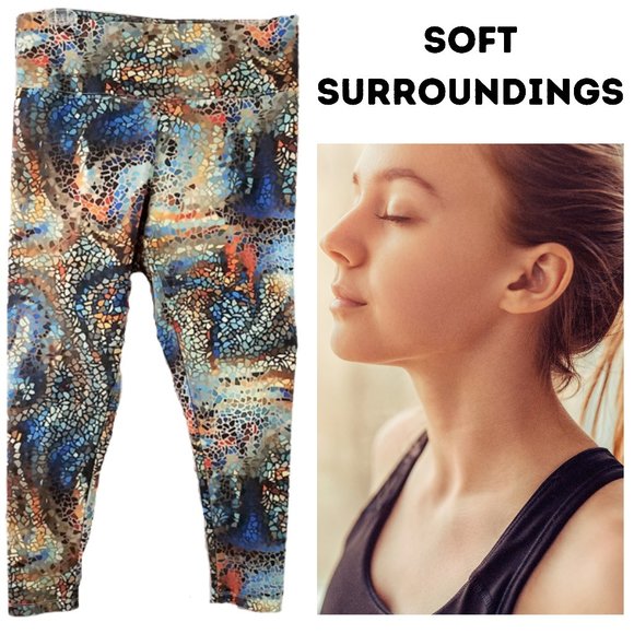SOFT SURROUNDINGS Multi-Colored Mosaic Print Leggings - Women's Petite Medium - Picture 1 of 5